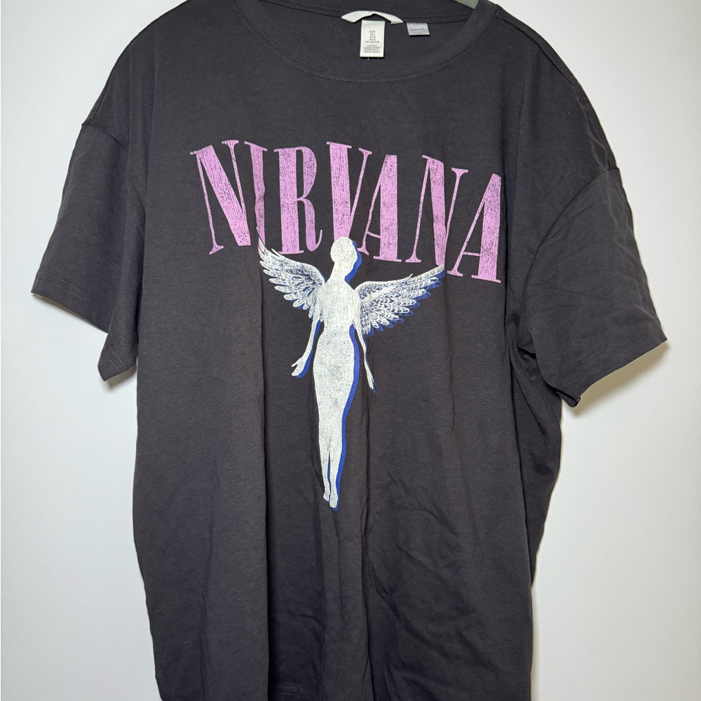 NIRVANA Black Tee with Pink and White Graphic